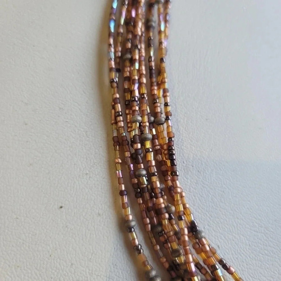 Silver Tone Brown Glass Seed Bead Multi Strand Fashion Necklace 20"+3" - Picture 8 of 10